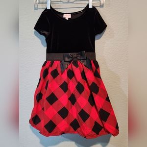 Girls Fairytale Red Buffalo Plaid Velvet Tulle Holiday Christmas Party Dress 6